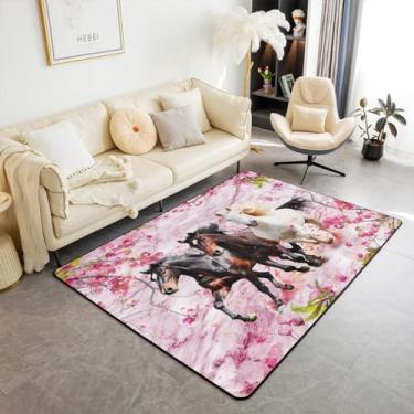 Imagem de Feelyou Tapete de área de cavalo para crianças, cavalo, galope, para sala de estar, 7 x 12 cm, para decoração de quarto de meninos, meninas, adolescentes, conjunto de tapetes decorativos de flores de