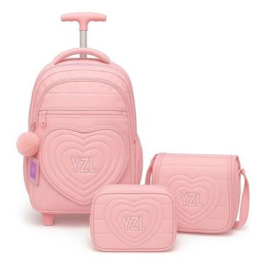 Imagem de Kit Mochila Escolar Rodinhas Com Estojo Lancheira - NoBrand, Rosa