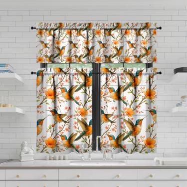 Imagem de Tapesb Conjunto de 3 peças de cortina de cozinha beija-flor engraçado cortinas de janela pequenas sobre a pia essenciais para decoração de cozinha, quarto, lavanderia, 69,8 x 91,4 cm