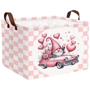 Imagem de BOOHIT Cesta de Dia dos Namorados Grande Dobrável em Forma de Coração Caixa de Armazenamento para Presentes Crianças Caixotes de Armazenamento Vazios Organizador de Brinquedos Decoração (Carro Gnomo
