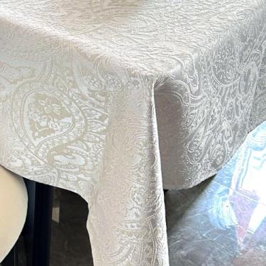 Imagem de ZIWUROAD Toalha de mesa retangular retangular bege jacquard impermeável para sala de jantar, fazenda, hotel, festas e casamento - branco leitoso 177 x 300 cm