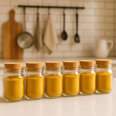 Imagem de Kit Potes de Vidro 200ml com Tampa Hermética para Temperos, Doces, Geleias, Mel e Conservas de Cozinha (6 potes sem adesivo)