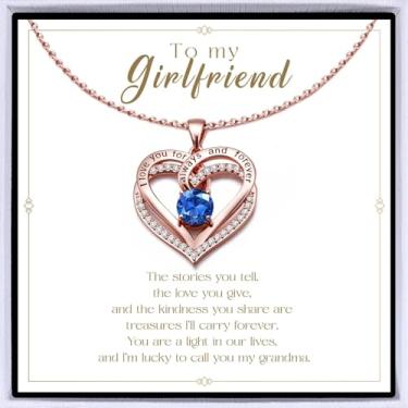 Imagem de Colar de coração banhado a ouro rosa "I Love You" para mulheres, colar de amor eterno, pingente de pedra do mês de nascimento para aniversário dela, aniversário, dia dos namorados, presente de Natal