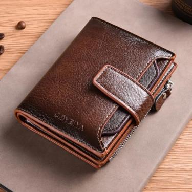 Imagem de Carteira masculina vintage com bloqueio de RFID, carteira roubada com zíper para moedas, 14 porta-cartões, Marrom, Bolsa