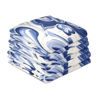 Imagem de Wassud Toalhas de cozinha Azulejo Azul e Branco Toalhas de prato de cozinha pacote com 6 panos de prato macios com laço para pendurar toalha de mão super absorvente de secagem rápida toalhas de chá de