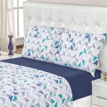 Imagem de Jogo Lençol Queen Em Malha 100% Algodão 4 Peças Geométrico
