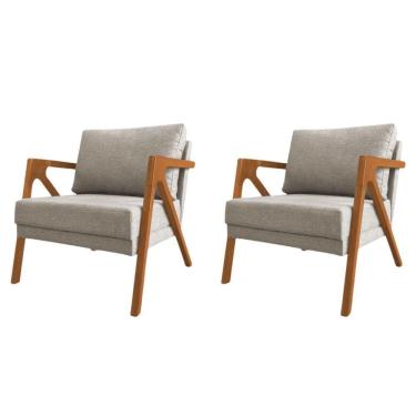 Imagem de Conjunto 2 Poltronas Sala De Estar Monique Madeira Cerejeira Bege Linho