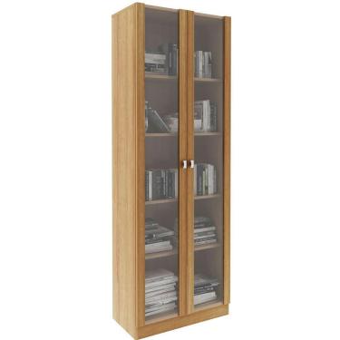 Imagem de Estante Armário Alta Livreiro Multiuso Office 2 Portas Vidro Amêndoa