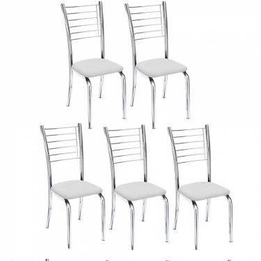 Imagem de Kit 5 Cadeiras Iara Cromada Para Cozinha Branco