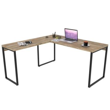 Imagem de Mesa De Escritório Office Em L 150x150cm Estilo Industrial Prisma C08 Carvalho - Mpozenato