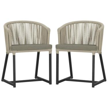 Imagem de 2 Cadeiras De Jantar Noronha Preta Corda Náutica E8 Trama Rami