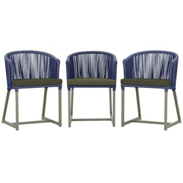 Imagem de 3 Cadeiras De Jantar Noronha Fendi Corda Náutica E13 Trama Azul