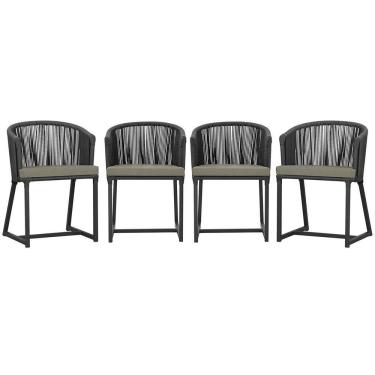 Imagem de 4 Cadeiras De Jantar Noronha Preta Corda Náutica E8 Trama Preto