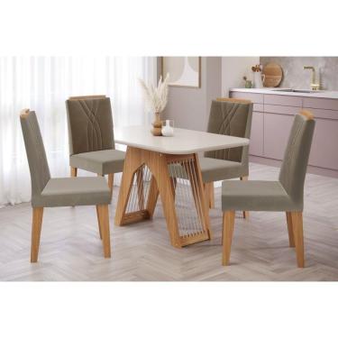 Imagem de Kit Mesa Carol C- Tampo Vidro 130cm + 4 Cadeiras Nature Off White Madeira