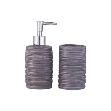 Imagem de Kit Banheiro Cerâmica 2 Peças Dispenser E Porta Escova - Mimo Style