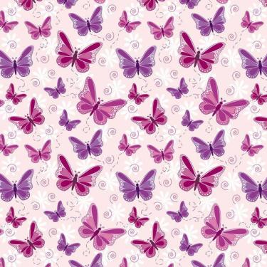 Imagem de Papel De Parede Rosa Claro Com Borboletas Vermelhas E Lilas