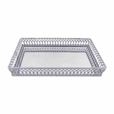 Imagem de Bandeja Espelhada Retangular Inox Prata - Adely Decor