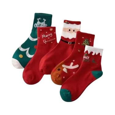 Imagem de Conjunto De Meias De Natal Em Estilo Cartoon Vermelhas E Verdes, 5 Par
