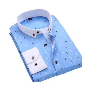 Imagem de Camisa Masculina Slim Fit Estampada De Manga Longa Primavera Verão Sem