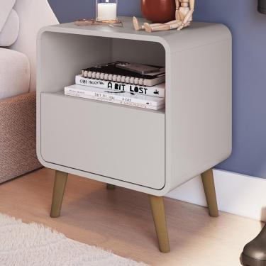 Imagem de Mesa Cabeceira Quarto 47cm 1 Gaveta Nuvia Bege C06 - Mpozenato