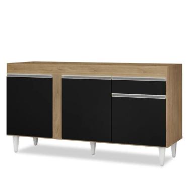 Imagem de Balcão Gabinete Para Pia 150cm Sem Tampo 3 Portas 1 Gaveta Dakota Castanho/preto - Lumil Móveis