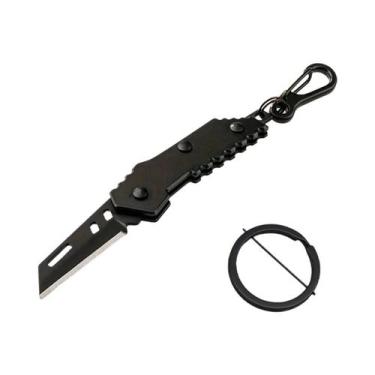 Imagem de Canivete Mini Dobrável Preto Com Lâmina Serrilhada E Lisa Para Chaveir