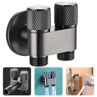 Imagem de Registro Duplo Metal Preto Fosco 2 Saídas Ducha Higiênica e Lavadora -