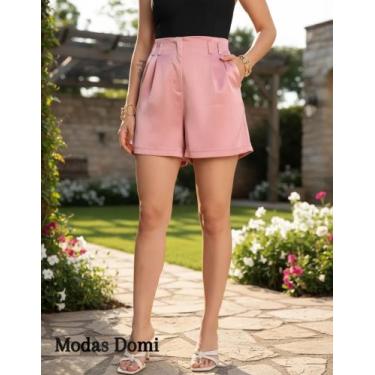 Imagem de Modas Domi Short Feminino de Cetim Cintura Alta BOLSO SOCIAL PROMOÇÃO 