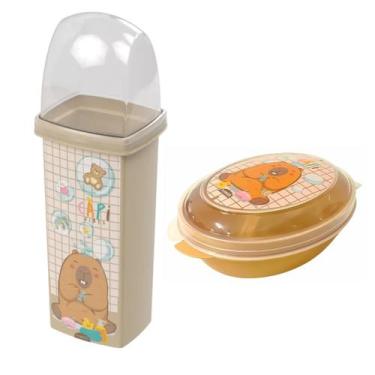 Imagem de Kit Porta Escova de Dentes Estojo Case Saboneteira Infantil Volta Aula