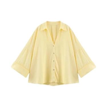 Imagem de Camisa Casual Listrada Oversize Para Mulheres, Manga Larga, Top Solto 