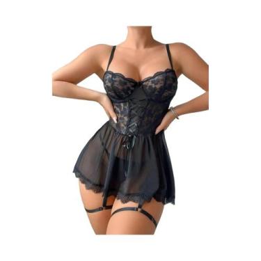 Imagem de Conjunto De Sutiã E Calcinha De Renda Sexy Transparente, Lingerie Luxu