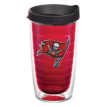 Imagem de Tervis Feito nos EUA copo isolado Tampa Bay Buccaneers de parede dupla NFL mantém as bebidas frias e quentes, 473 g, logotipo principal - vermelho interno