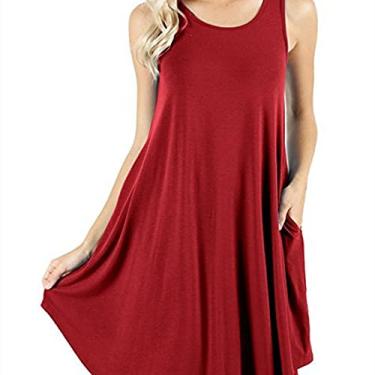 Imagem de Verão mangas casuais casuais veste camiseta grande vestido,Red,XL