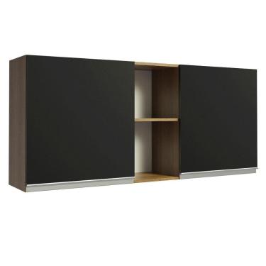 Imagem de Armário Aéreo Madesa Glamy 150 cm 2 Portas e 2 Nichos - Rustic/Preto
