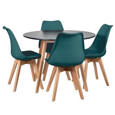 Imagem de Mesa Redonda 100cm Preto + 4 Cadeiras Verde Escuro