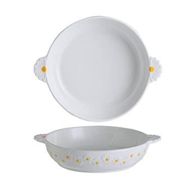 Imagem de Prato de salada de cerâmica criativa Prato de jantar Forma redonda Bandeja de café da manhã Pratos de sobremesa Louça (Cor: B)