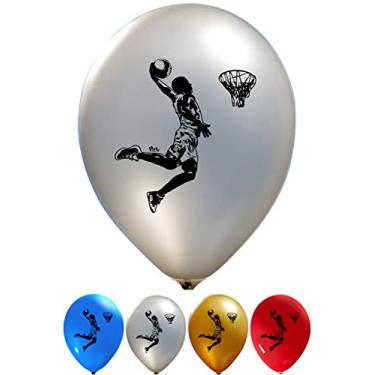 Imagem de Balões de basquete – Látex de 30,5 cm – Impressão nos dois lados (16 unidades) para festas de aniversário ou qualquer outro evento – Encha com ar ou hélio