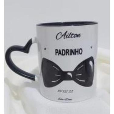 Imagem de Caneca Padrinho Personalizada Com Nome Porcelana E Alça Em Coração - M