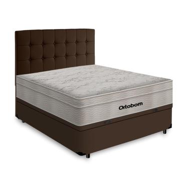 Imagem de Box Baú + Cabeceira Cassis e Colchão Casal- Ortobom- AirTech SpringPocket- 138x188x67cm Marrom