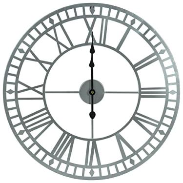 Imagem de Relógio de parede grande grande gigante com numerais romanos de metal aberto/jardim externo 60 cm (cinza)/decoração cinza