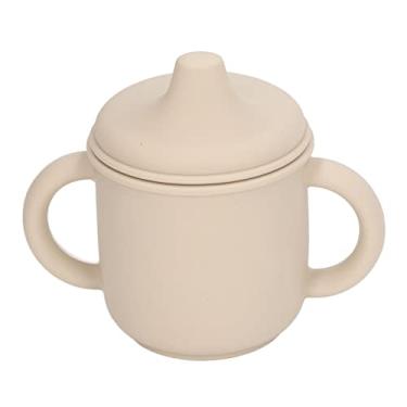 Imagem de Copo de Treinamento para Bebês, Copo de Silicone à Prova de Vazamentos, Tampa para Micro-ondas, Cofre Portátil Com Alças para Uso Diário de Bebês (Bege)