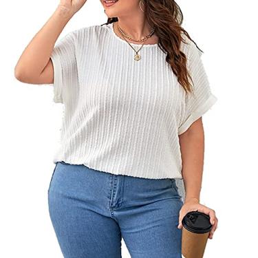 Imagem de Blusa feminina de manga curta, plus size, verão, gola redonda, casual, blusas, pulôver, branca, GG (busto: 120 cm)