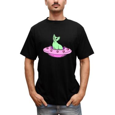 Imagem de Camiseta Masculina Gato Cat Abduzido Nave-Masculino