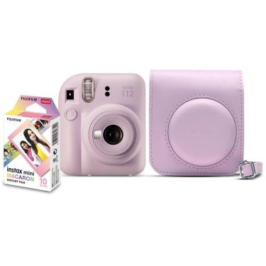 Imagem de Kit câmera Instantânea Fujifilm instax mini 12 LILÁS CANDY + bolsa + filme macaron com 10 fotos