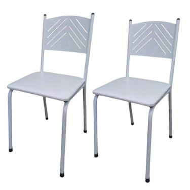 Imagem de Kit 2 Cadeira Branca de Cozinha Jantar Metal Tubular Almofadada Assento Branco
