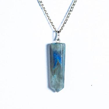 Imagem de Colar Pontinha Pedra Labradorita Natural Presilha Prata 950