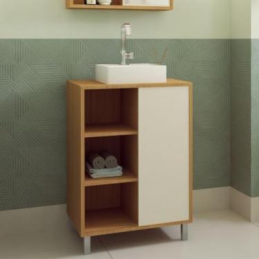 Imagem de Gabinete para Banheiro com Cuba Branca 60cm 1 Porta de Correr Julia Mel/arenas