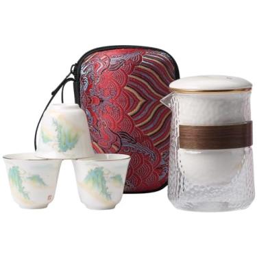 Imagem de Conjunto de chá de viagem Kung Fu conjunto de bule de chá de cerâmica uma panela três xícaras portátil