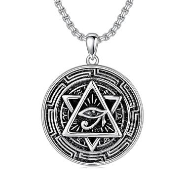 Imagem de KXJ Colar clássico de Hórus com estrela de Davi, olho do mal, prata esterlina S925, colar judaico para homens e mulheres, pingente hexagrama banhado a ouro com pingente hexagonal de aço inoxidável de