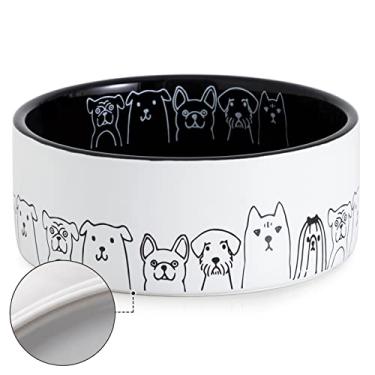 Imagem de Fun Elements Tigelas de cerâmica para cães, tigelas antiderrapantes para cães pequenos, 40 ml tigelas pretas de comida para cães tigela de água para cães com padrões adoráveis de cães (pequeno, preto)